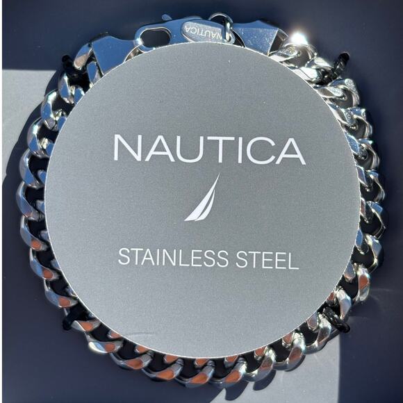 Nautica mens stainless steel Cuban link chain bracelet 8.5 in lobster clasp NIB - Picture 15 of 16